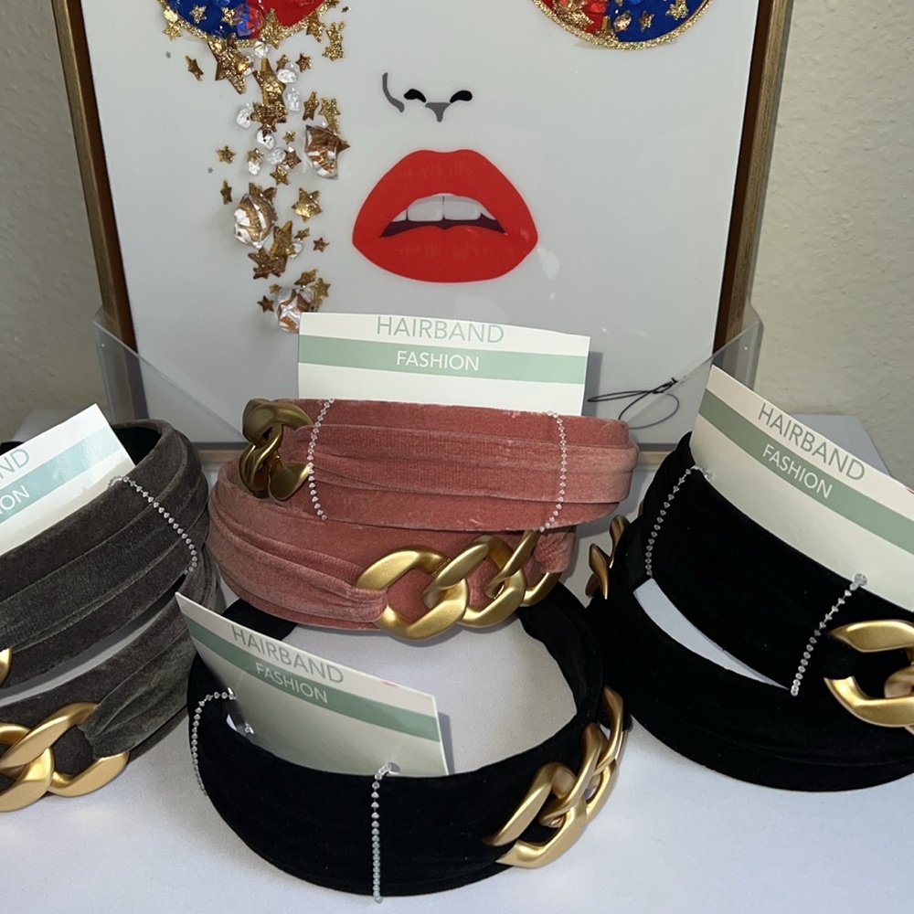 Buyers Choice One Velvet Fashion Headband with Gold Chain - Picture 11 of 11